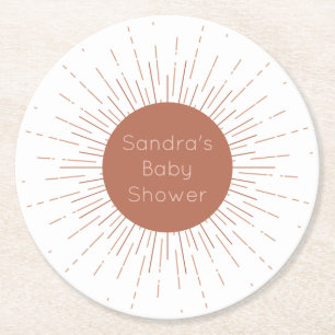 Terracotta Boho Sun Runder Pappuntersetzer