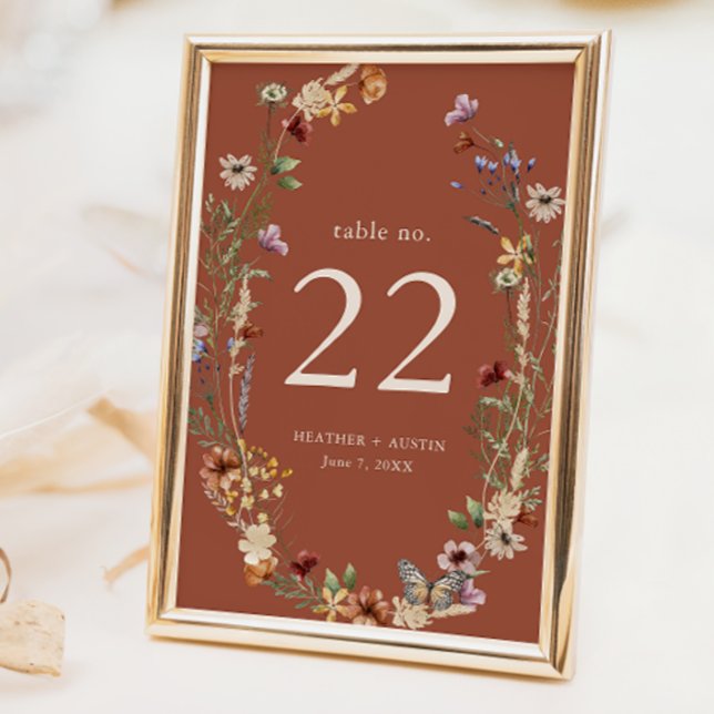 Terracotta Boho Tischnummer (Terracotta Boho Floral Table Number by Painted Paperie
)