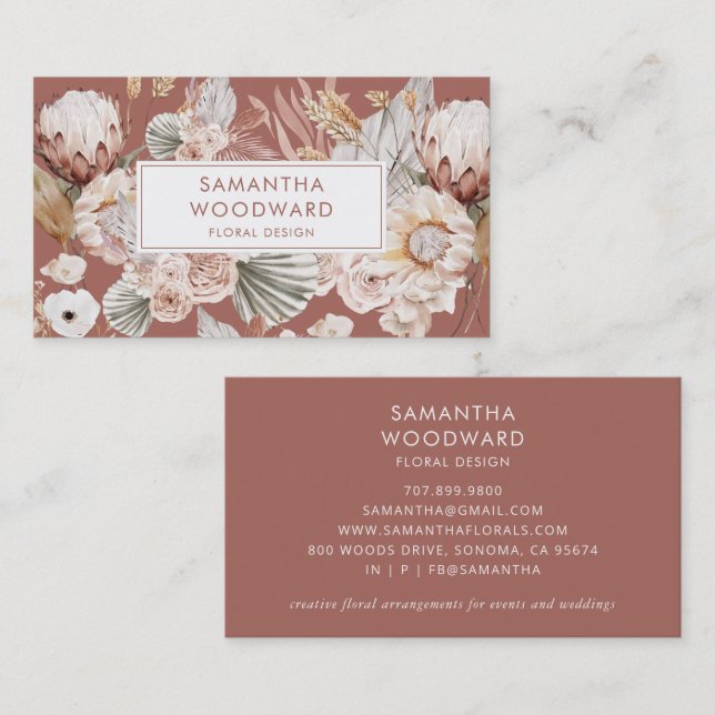 Terracotta Boho Wasserfarben Visitenkarte (Vorne/Hinten)