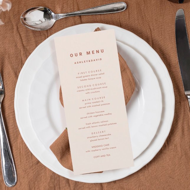 Terracotta Boho Wedding Dinner Menü Unser Menü Menükarte (Von Creator hochgeladen)