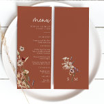 Terracotta Boho Wedding Menu Menükarte<br><div class="desc">Terracotta Boho Wedding Menü. Dieses stilvolle und elegante Hochzeitsmenü besticht durch herrliche,  handbemalte Wildblumen in Aquarelltönen,  die als hübsches Bouquet für den Frühling,  den Sommer oder Hochzeiten im Herbst eingerichtet sind. Finden Sie passende Artikel in der Terracotta Boho Wildblume Wedding Collection.</div>