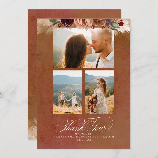 Terracotta Boho Wedding Two Side Danke Foto (Vorne/Hinten)