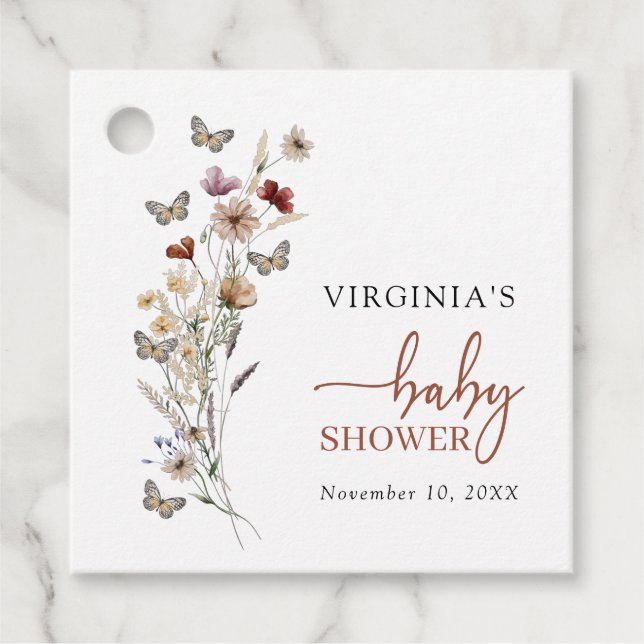 Terracotta Boho Wildblume Babydusche Geschenkanhänger (Vorderseite)