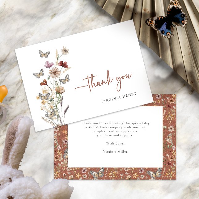 Terracotta Boho Wildblume Vielen Dank Dankeskarte (Terracotta Boho Wildflower Thank You Cards with Butterflies by Painted Paperie
)