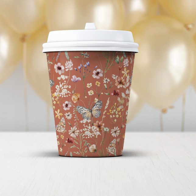 Terracotta Boho Wildblumen Pappbecher (Terracotta Boho Wildflowers Paper Cups by Painted Paperie
)