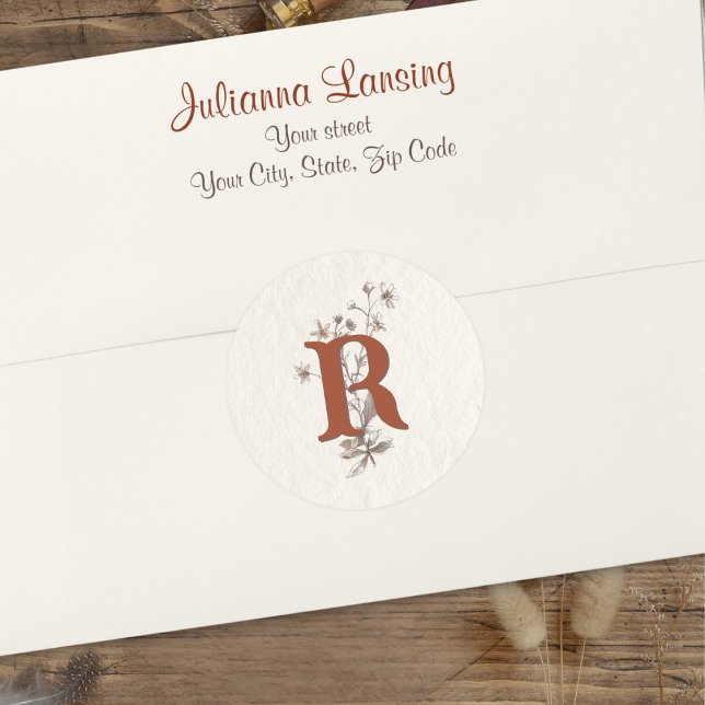 Terracotta Boho Wildblumen Wedding Envelope Runder Aufkleber (Von Creator hochgeladen)