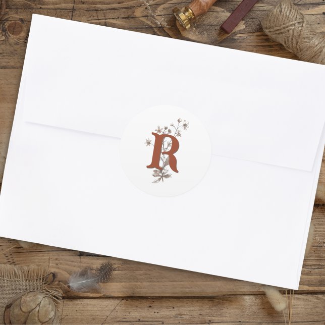 Terracotta Boho Wildblumen Wedding Envelope Runder Aufkleber (Von Creator hochgeladen)