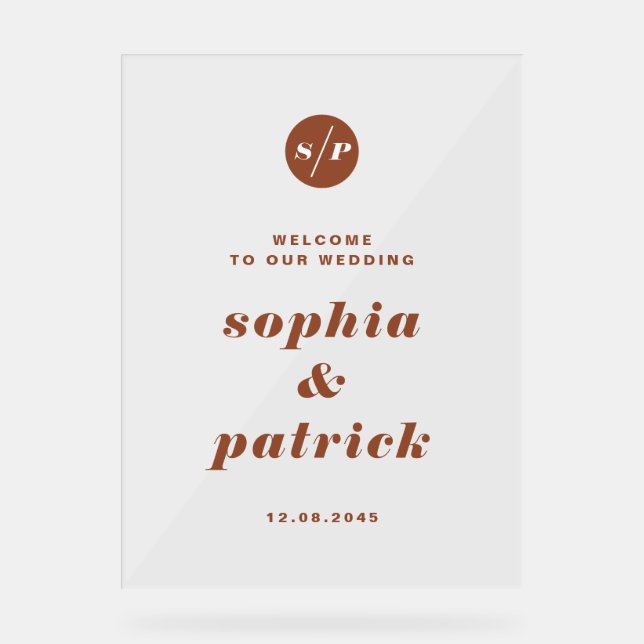 Terracotta Bold Italia Typografy Wedding Willkomme Acrylschild (Vorderseite)