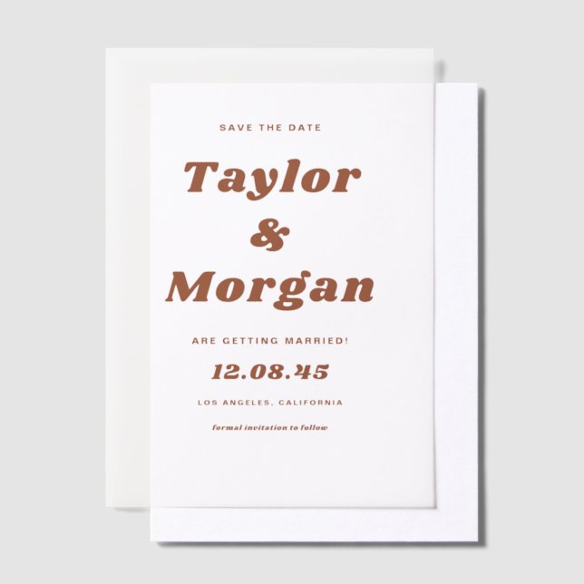 Terracotta Bold Retro Script Save the Date (Versetzt)