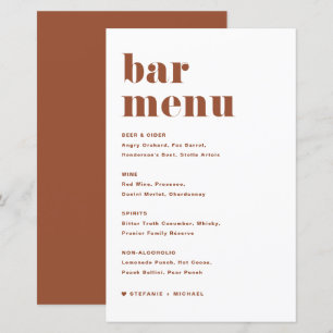 Terracotta Bold Retro Typografy Wedding Bar Menu