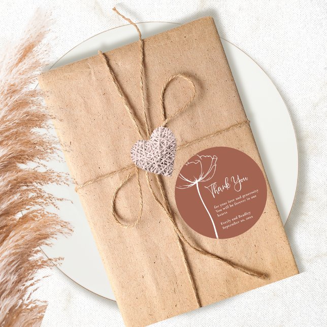 Terracotta Bold Simple Floral Wedding Vielen Dank Runder Aufkleber (Von Creator hochgeladen)