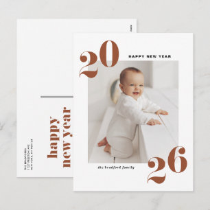 Terracotta Bold Typografy 2025 New Year Foto Feiertagspostkarte