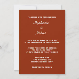 Terracotta Bold Warm Earth Color Simple Wedding Einladung
