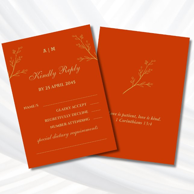 Terracotta Botanical Christian Wedding RSVP Card (Von Creator hochgeladen)