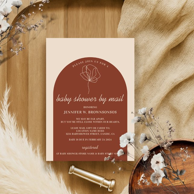 Terracotta Botanical Mail Virtual Baby Dusche Einladung (Von Creator hochgeladen)