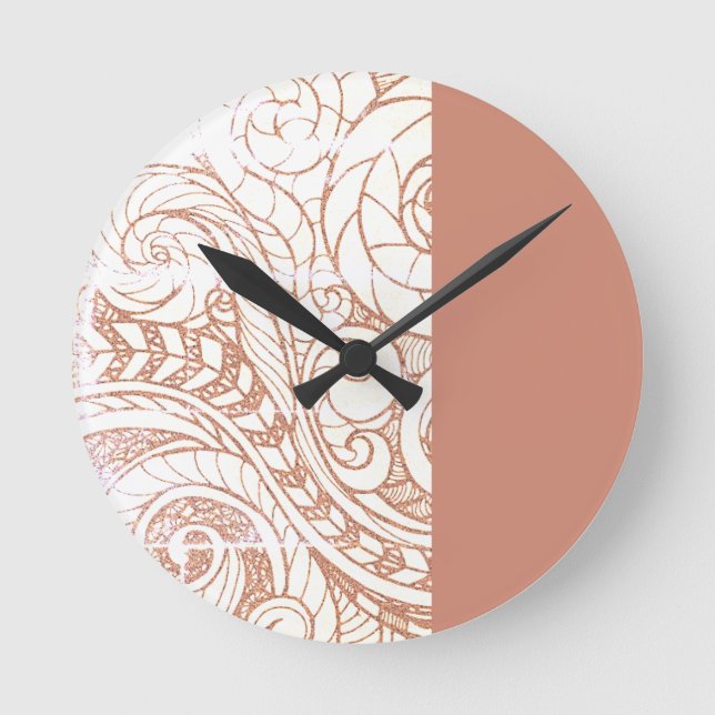 Terracotta Botanical Swirl Modern Runde Wanduhr (Vorderseite)