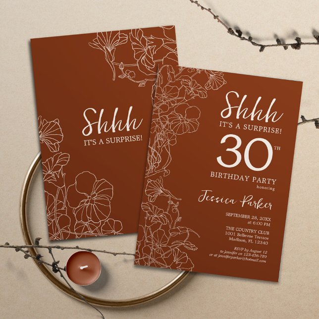 Terracotta Botanische Überraschung 30. Geburtstag Einladung (Von Creator hochgeladen)