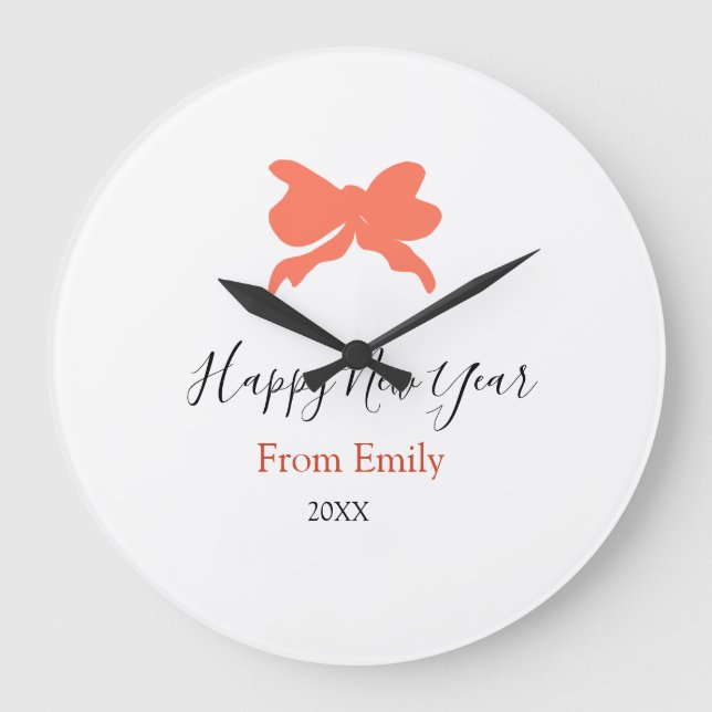 Terracotta bow happy new year name year boho retro große wanduhr (Vorderseite)