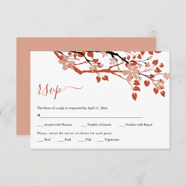 Terracotta Branchen Blume Florenz Hochzeit RSVP Ka (Vorne/Hinten)