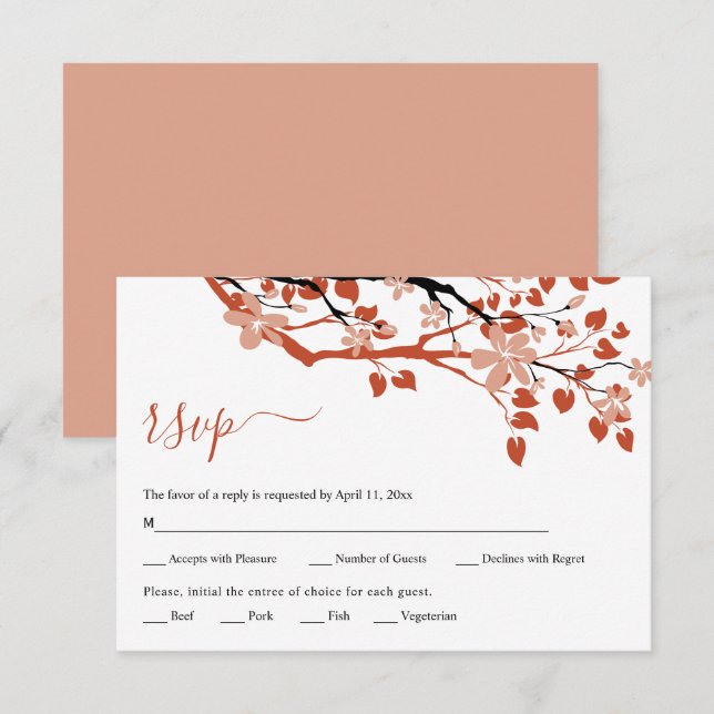 Terracotta Branchen Blume Florenz Hochzeit RSVP Ka Karte (Vorne/Hinten)