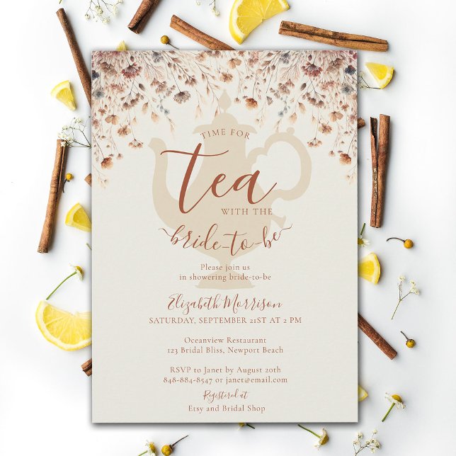 Terracotta Brautparty Tea Bride Wild Blume Einladung (terracotta floral bridal shower tea invitation modern elegant wildflowers meadow garden flowers time)