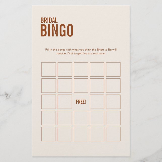 Terracotta Bridal Bingo Brautparty Game (Vorderseite)