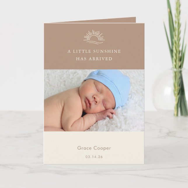 Terracotta Brown Boho Photo Baby Announcement Card Karte (Vorderseite)