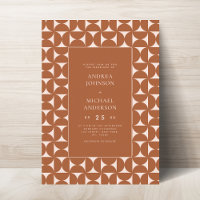 Terracotta Brown Geometric Mid Century Mod Wedding