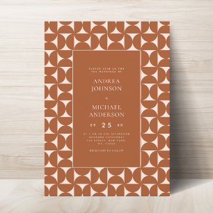 Terracotta Brown Geometric Mid Century Mod Wedding Einladung