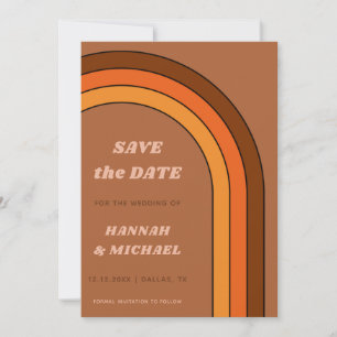 Terracotta Brown Retro Rainbow Minimalistisch Boho Save The Date