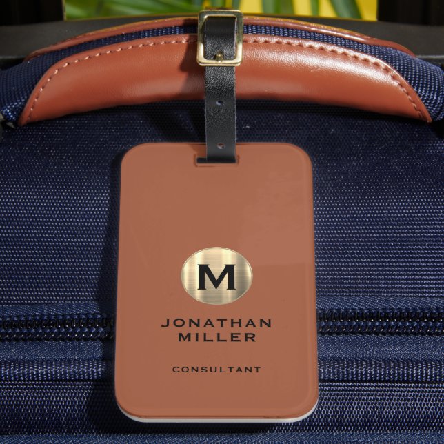 Terracotta Brushed Gold Monogram Gepäckanhänger (Vorderseite Insitu 2)