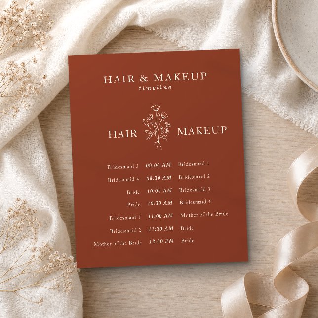Terracotta Budget Hochzeitshaar Makeup Timeline Flyer (Von Creator hochgeladen)