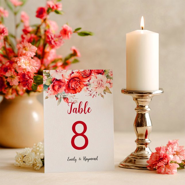 Terracotta Burgundy Blush Floral Table Number (Von Creator hochgeladen)