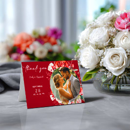 Terracotta Burgundy Blush Floral Wedding Photo Dankeskarte