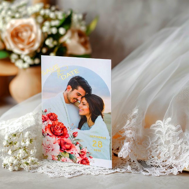 Terracotta Burgundy Blush Floral Wedding Photo Folieneinladung (Von Creator hochgeladen)