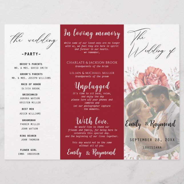 Terracotta Burgundy Blush Floral Wedding  Program (Vorderseite)