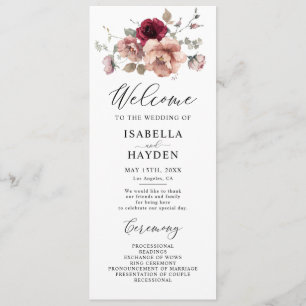 Terracotta Burgundy Earthy Fall Floral Wedding Programm