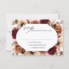 Terracotta Burgundy Greenery Geometric Wedding RSVP Karte
