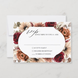 Terracotta Burgundy Greenery Geometric Wedding RSVP Karte