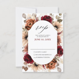 Terracotta Burgundy Mauve Floral Geometric Wedding RSVP Karte