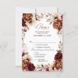 Terracotta Burgundy Mauve Floral Geometric Wedding RSVP Karte
