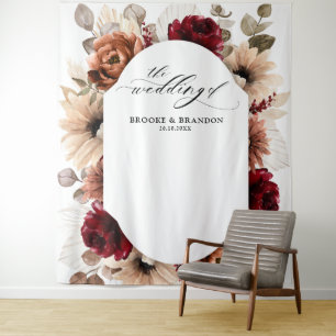 Terracotta Burgundy Mauve Floral Geometric Wedding Wandteppich