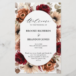 Terracotta Burgundy Mauve Floral Wedding Program