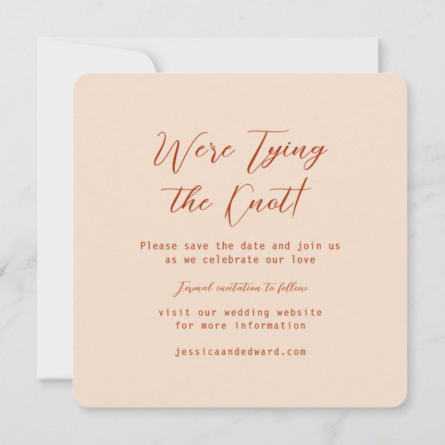 Terracotta Burnt Orange & Beige Boho Rustikale Mod Save The Date (Rückseite)