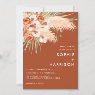 Terracotta Burnt Orange Boho Pampas Grass Wedding Einladung