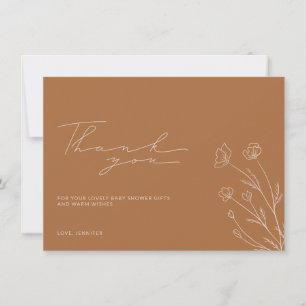 Terracotta Burnt Orange Botanical Baby Dusche Dankeskarte