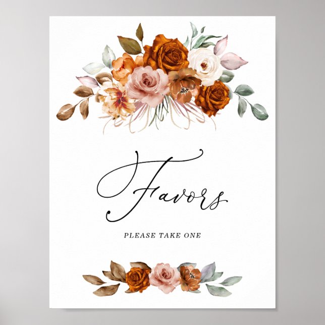 Terracotta Burnt Orange Bridal Shower Favors Sign Poster (Vorne)