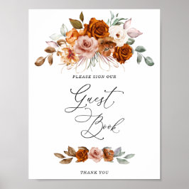 Terracotta Burnt Orange Bridal Shower Guest Book Poster