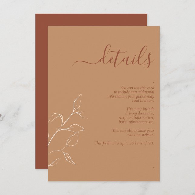 Terracotta Burnt Orange Details zur botanischen Ho Begleitkarte (Vorne/Hinten)
