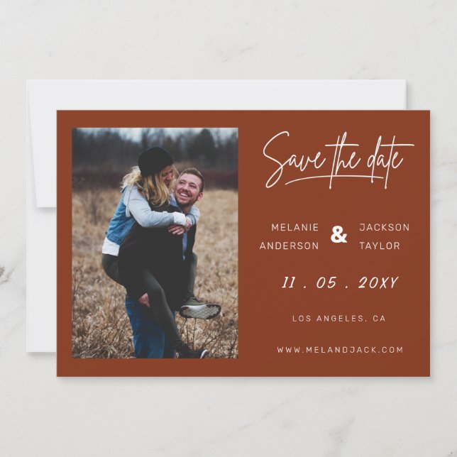 Terracotta Burnt Orange Einfaches handgeschriebene Save The Date (Vorderseite)